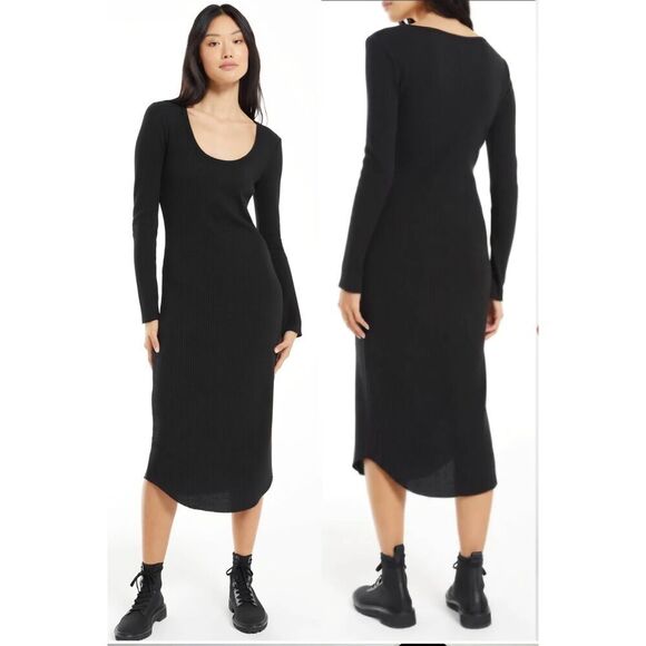 Z Supply Zoey Waffle Knit Dress Black Sz. XS - Picture 1 of 8
